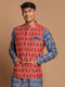 Vastramay Men's Orange Printed Nehru Jacket